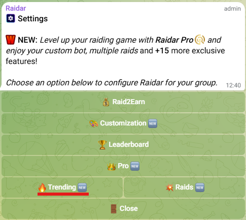 Trending button highlighted